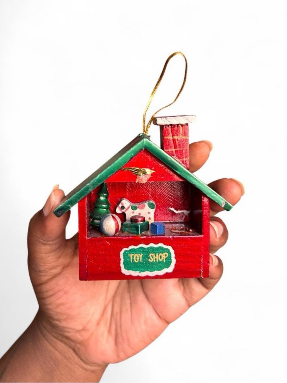 Christmas Ornament Red Wooden Toy Shop Vintage Style Fairy Cottagecore Mini Home